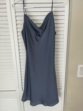 Abercrombie Cowl Neck Satin Slip Dress in Blue
